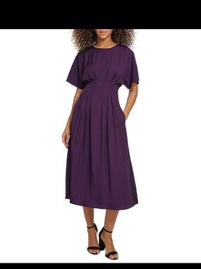 Kensie Deep Purple Pleated Midi Dress